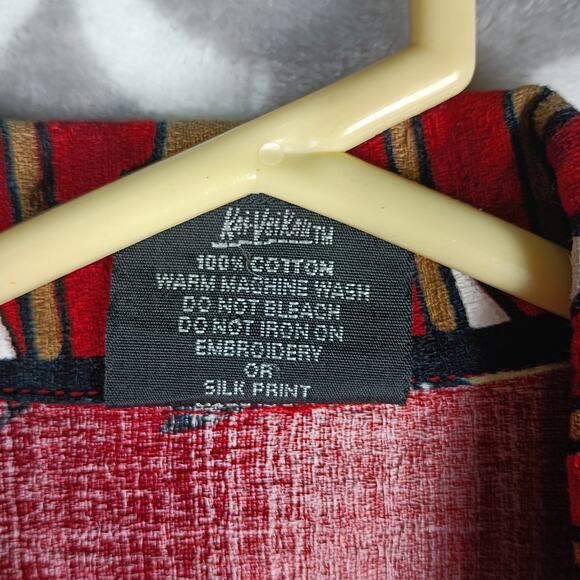 Kai Veikau Shirt Men Size M Red Tribal Print Button Front Fiji - Picture 11 of 13